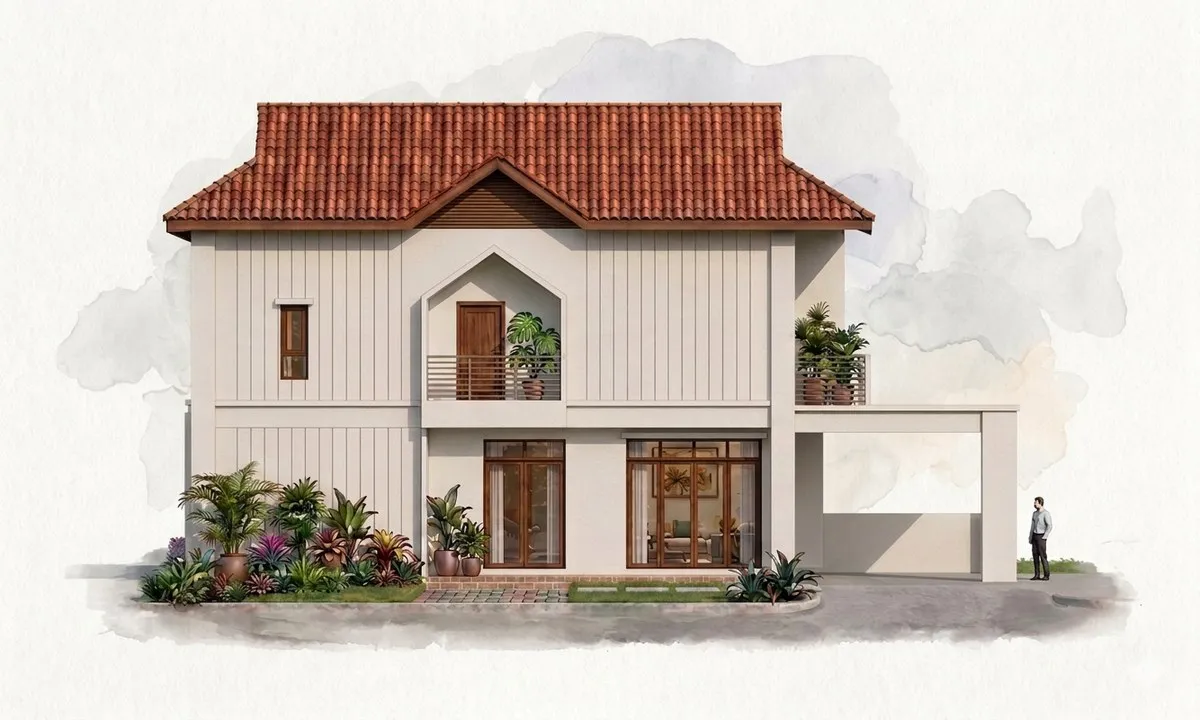 Semi-Detached watercolour, left perspective